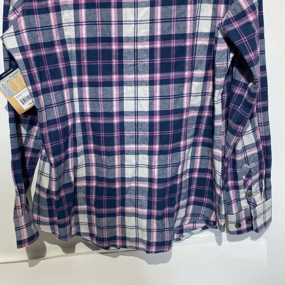 Blue Mountain Women's Navy Pink Plaid Cotton Button Up Flannel Shirt Medium NWT - Picture 6 of 8